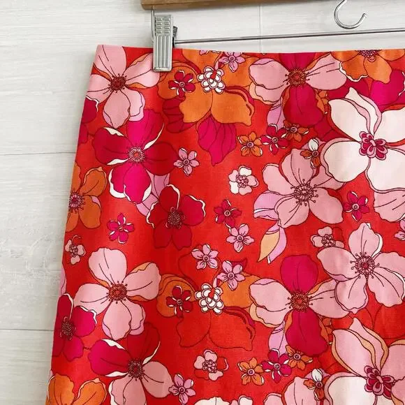 Talbots - Bright orange pink mod floral canvas skirt, sz 14 - Picture 2 of 6